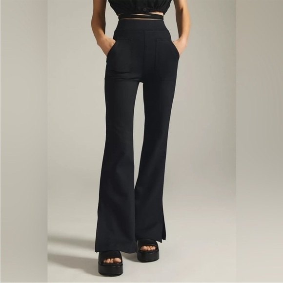 Anthropologie Maeve Knit Flare Trouser Pants Split Hem Black Size Medium - Picture 1 of 16